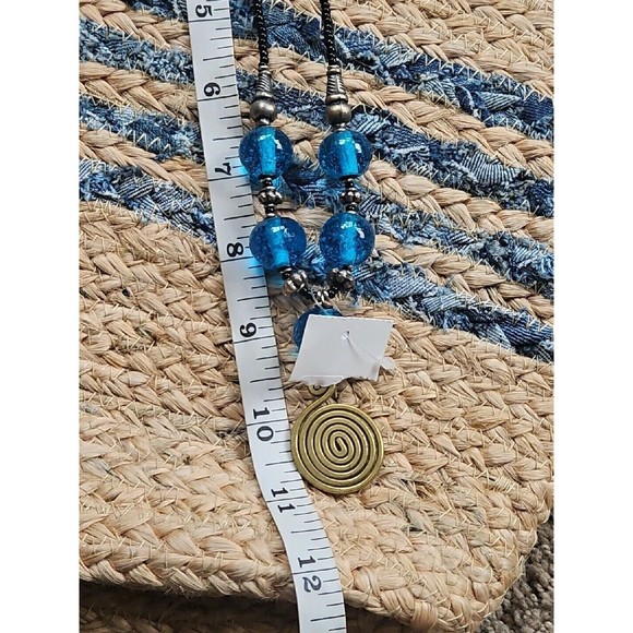 Turquoise Glass Beaded & Brass Necklace - Picture 6 of 8